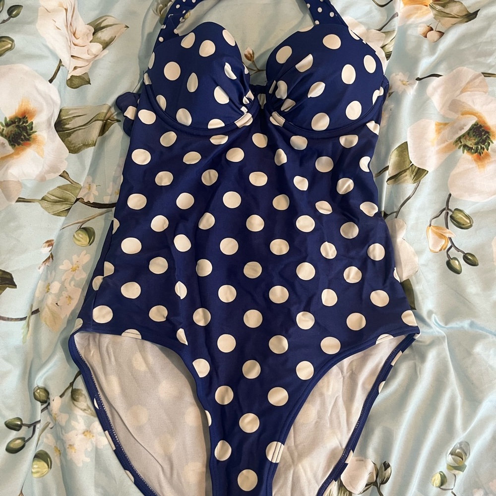 La SENZA Pinup Style Navy Polka Dot One Piece Swimsuit